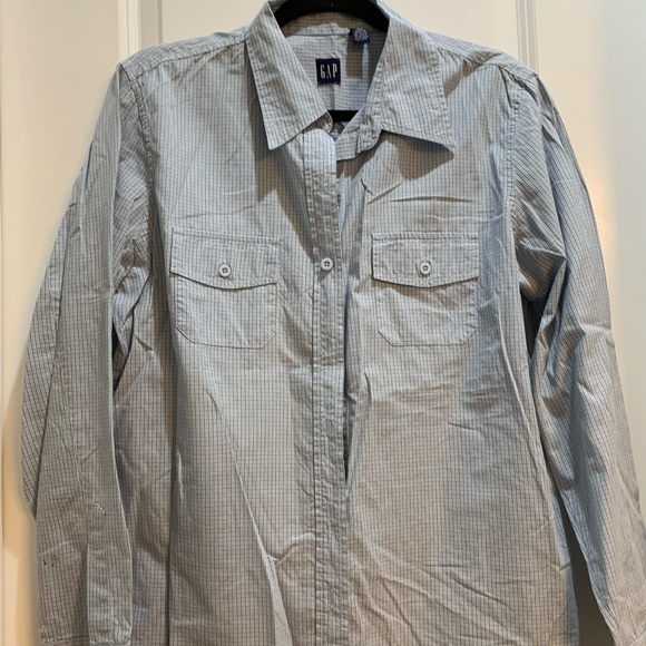 Gap Button Down Shirt Blue Checked Large Armpit To Armpit 22” Length 28”Cotton - Picture 1 of 5